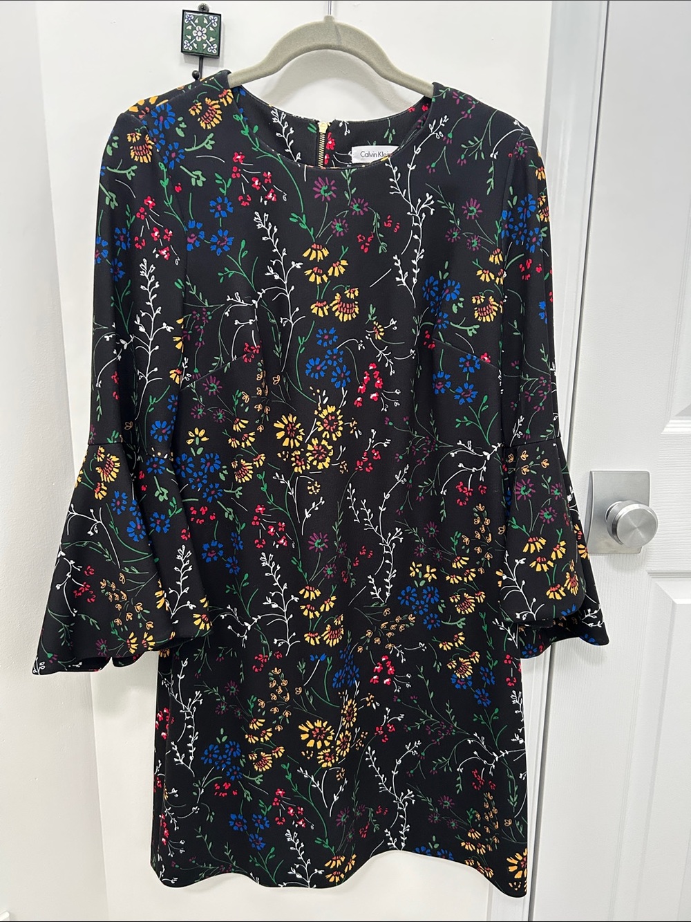 Calvin Klein Black Floral Bell-Sleeve Mini Dress